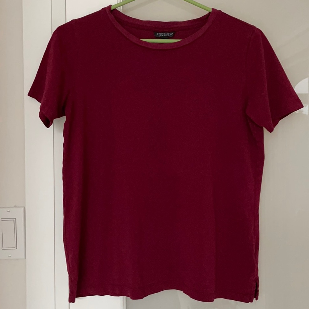 Topshop Burgundy Boxy Cotton Short Sleeve T-shirt